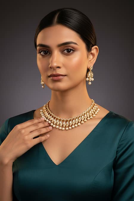 Minaki Pearl Embellished Necklace Set 