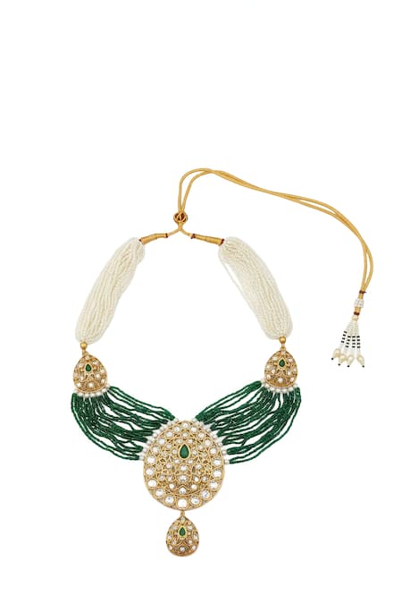 Buy Minaki Green Beads, Pearls, Stones Contrast Beaded Necklace Set Online at Aza Fashions Buy_Minaki_Green Beads, Pearls, Stones Contrast Beaded Necklace Set _Online_at_Aza_Fashions