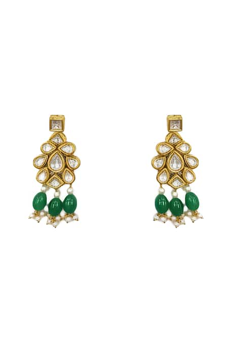 Minaki_Green Beads, Pearls, Stones Kundan Work Necklace Set _Online_at_Aza_Fashions