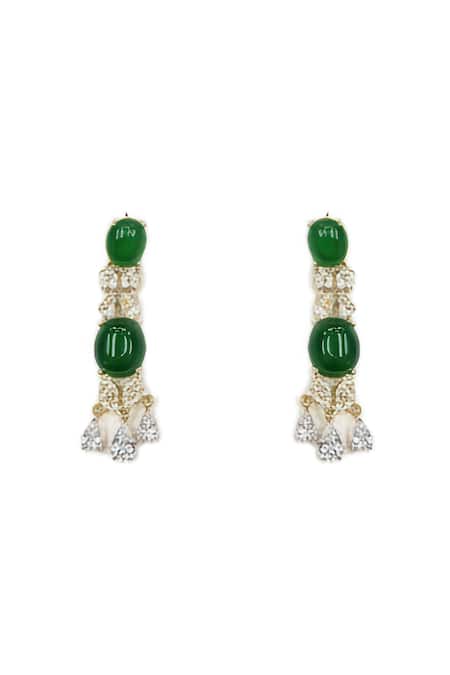 Minaki_Green Beads, Pearls Contrast Stone Embellished Necklace Set _Online_at_Aza_Fashions