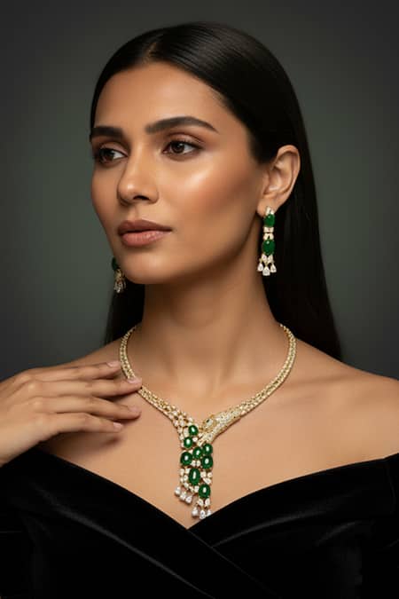 Minaki Contrast Stone Embellished Necklace Set 