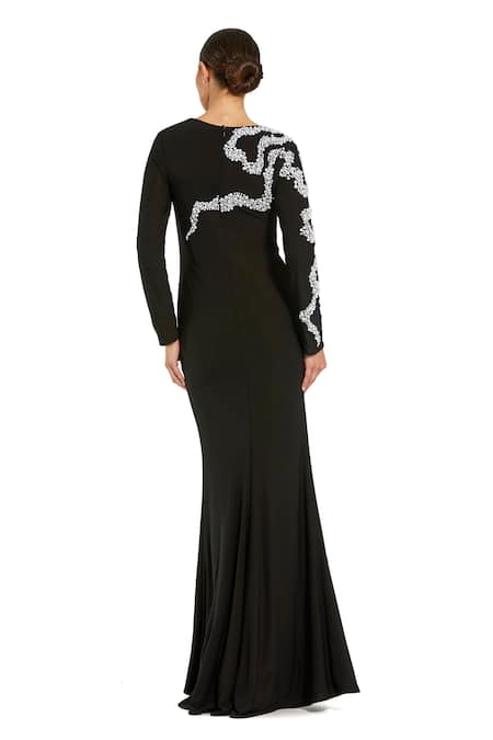 Mac Duggal Pearl Rhinestone Swirl Gown 