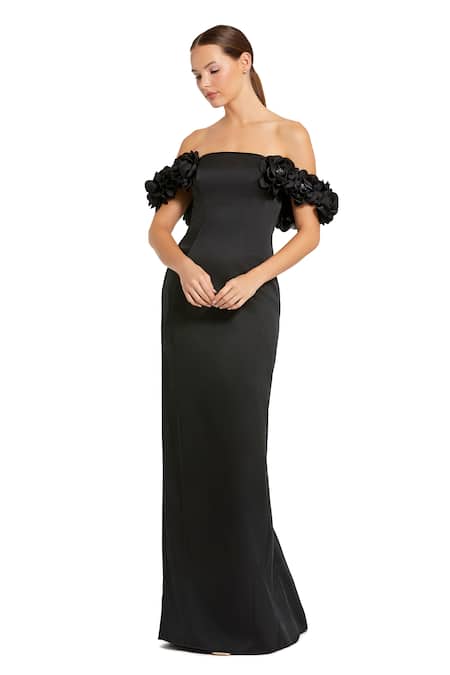 Mac Duggal Off-Shoulder Floral Applique Gown 