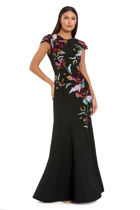 Mac Duggal Sequin Floral Embroidered Gown 
