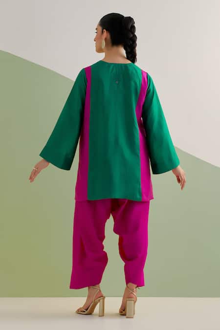 Brahmand By Vertika Kalra Color Block Shirt Kurta & Pant Set 