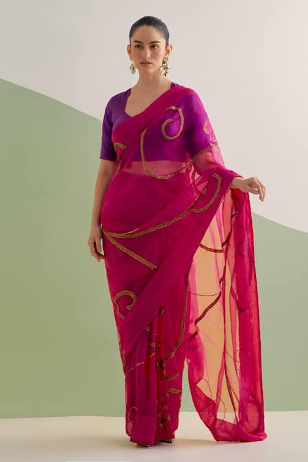 Brahmand By Vertika Kalra Hand Embroidered Pre-Draped Saree Set 