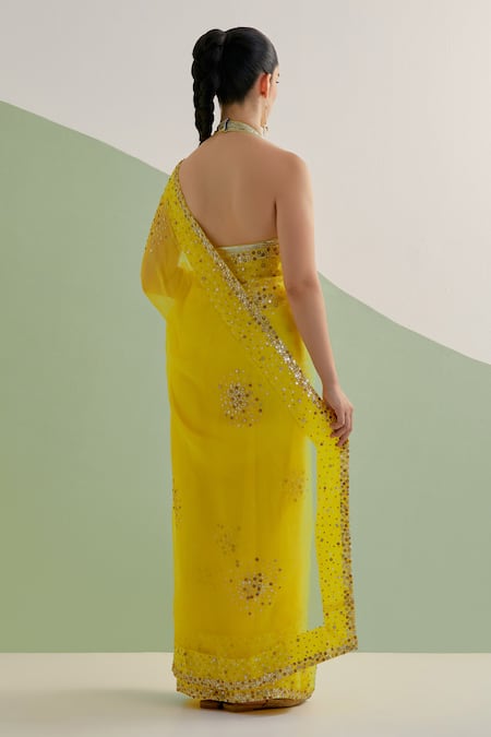 Brahmand By Vertika Kalra Hand Embroidered Saree & Blouse Set 