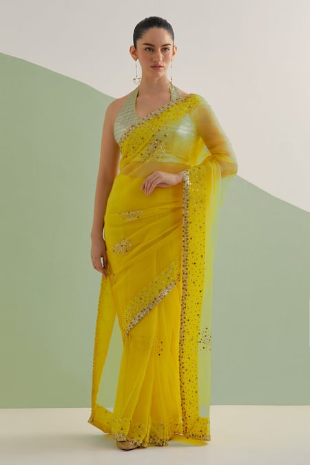 Brahmand By Vertika Kalra Hand Embroidered Saree & Blouse Set 