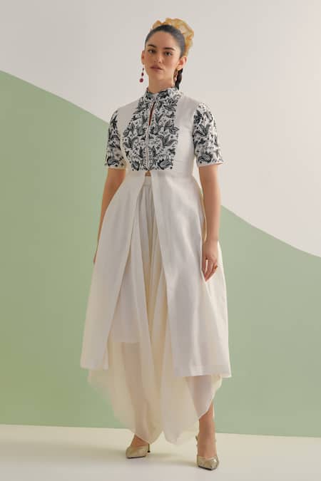 Brahmand By Vertika Kalra Embroidered Yoke Kurta & Dhoti Pant Set 