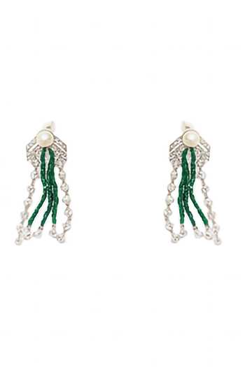 Minaki_Green Pearls, Crystals Beaded Necklace Set _Online_at_Aza_Fashions