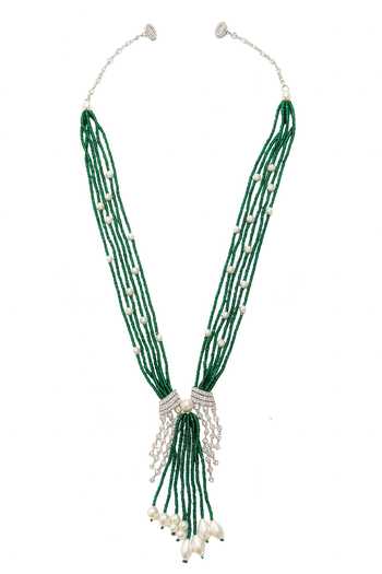 Buy_Minaki_Green Pearls, Crystals Beaded Necklace Set _Online_at_Aza_Fashions