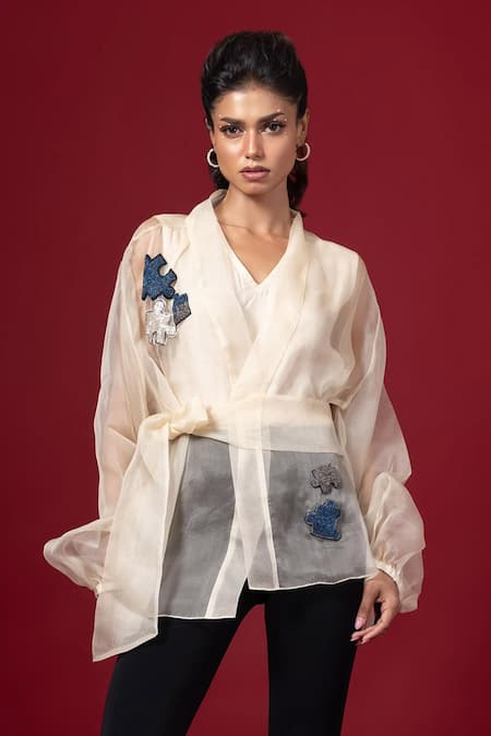 Label Shristi Chetani Placement Embroidered Sheer Top 