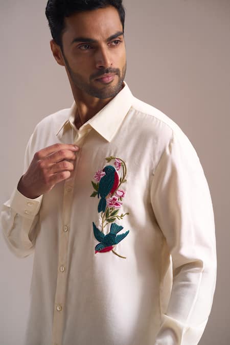 Rohit Bal Off White Embroidery Parrot Placement Shirt Online at Aza Fashions Rohit Bal_Off White Embroidery Parrot Placement Shirt _Online_at_Aza_Fashions