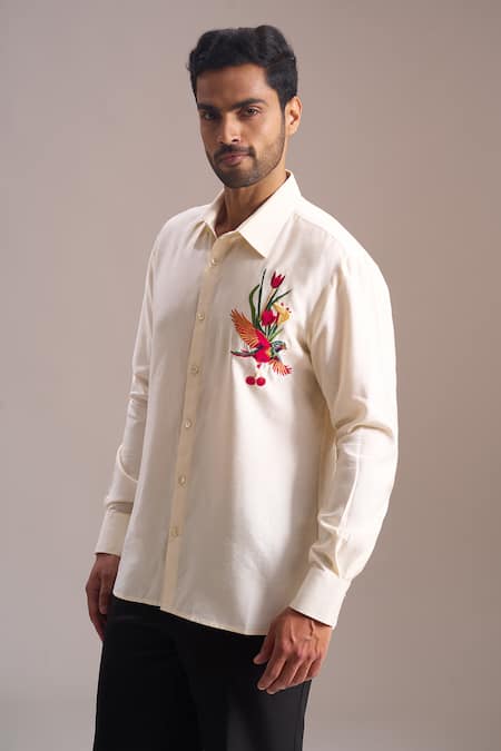 Rohit Bal Floral Placement Embroidered Shirt 