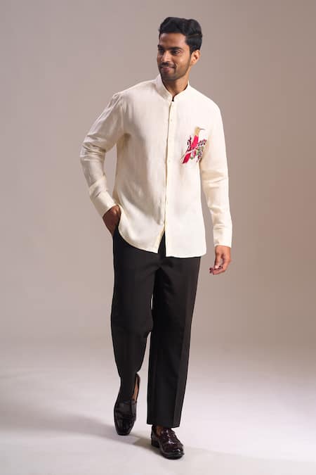 Shop_Rohit Bal_Off White Embroidery Resham Placement Shirt _Online_at_Aza_Fashions