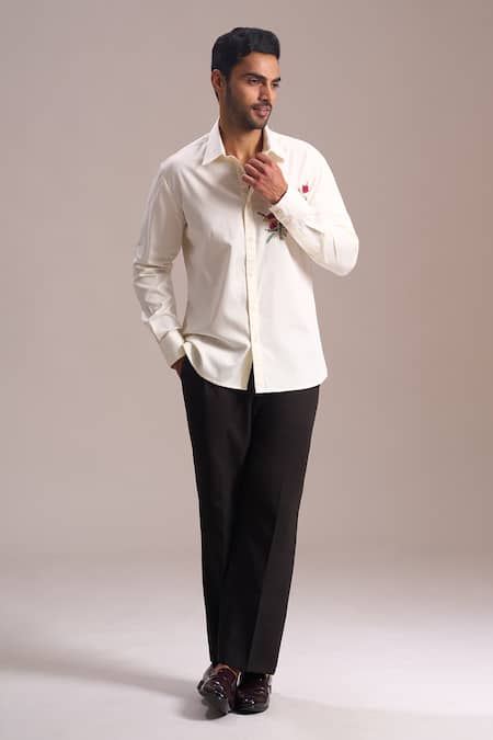 Rohit Bal_Off White Embroidery Dori Placement Shirt _Online_at_Aza_Fashions