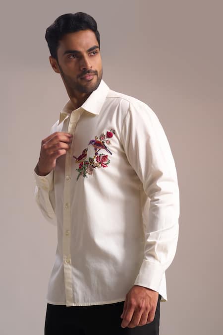 Buy_Rohit Bal_Off White Embroidery Dori Placement Shirt _Online_at_Aza_Fashions