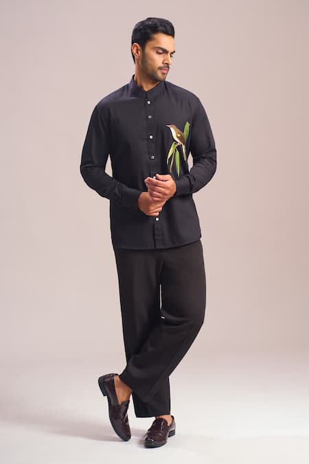 Rohit Bal_Black Embroidery Placement Shirt _Online_at_Aza_Fashions
