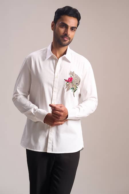 Rohit Bal Cheetah Placement Embroidered Shirt 