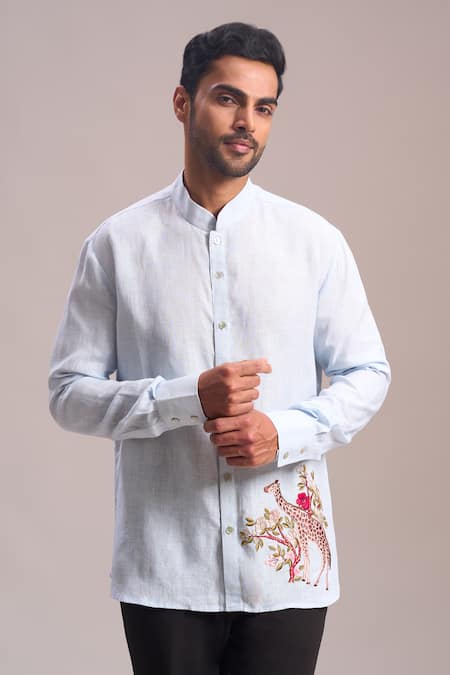 Rohit Bal Giraffe Placement Embroidered Shirt 