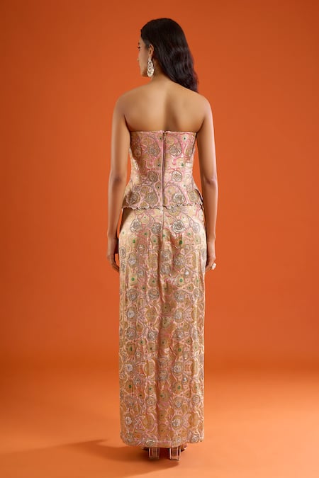 Anamika Khanna Floral Woven Corset & Draped Skirt Set 