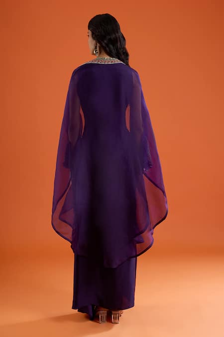 Prisho Placement Embroidered Jacket Draped Skirt Set 