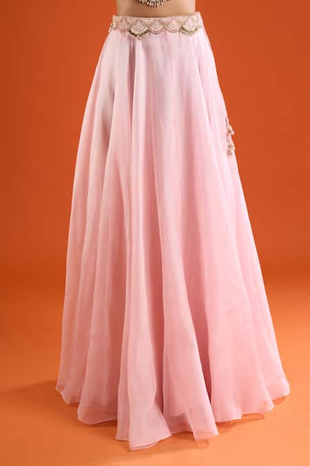 Buy_Prisho_Pink Embroidery, Beads, Pearls Round Neck Threadwork Skirt Blouse Set _Online_at_Aza_Fashions