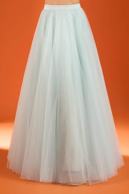 Buy_COUTURE BY NIHARIKA_Aqua Embroidery, Sequins Mandarin Collar, Square Neck Jacket Lehenga Set _Online_at_Aza_Fashions