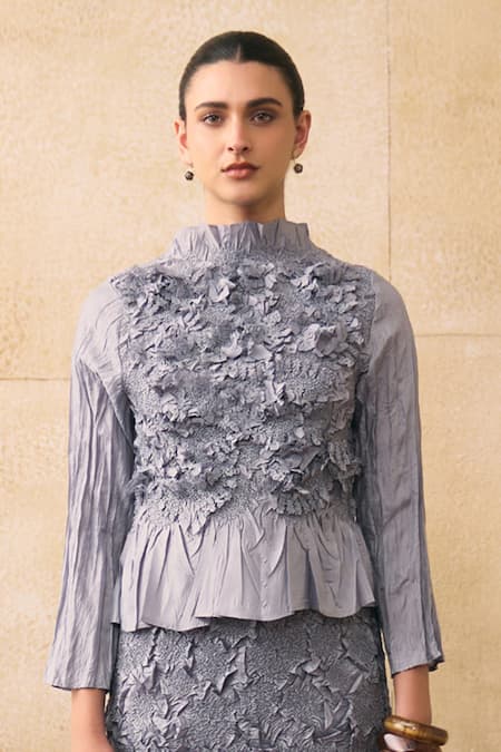 Pleats By Aruni Jerome High Neck Ruffle Top 