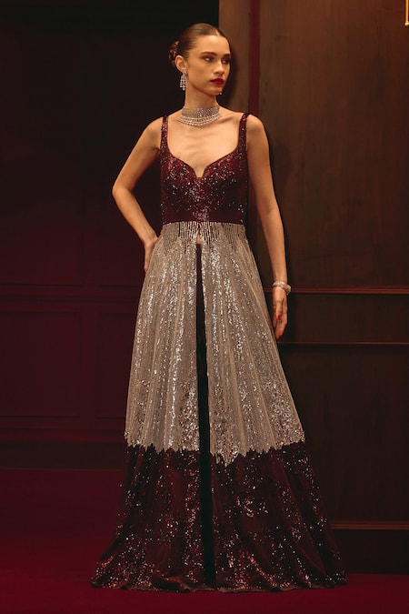 Angad Singh Crimson Authority Embroidered Anarkali Set 