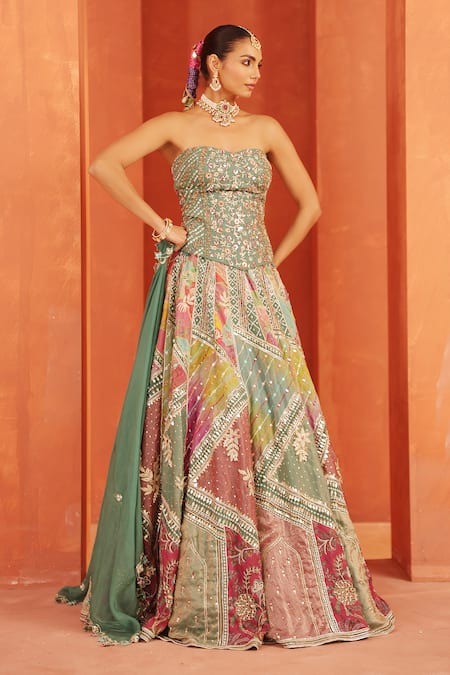 Label Astha Chhabra Contrat Patch Work Lehenga Set 