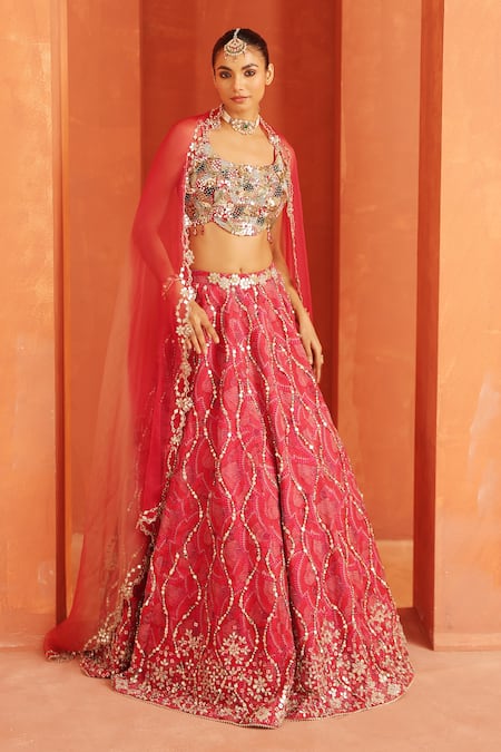 Label Astha Chhabra Geometric Embroidered Lehenga Set 
