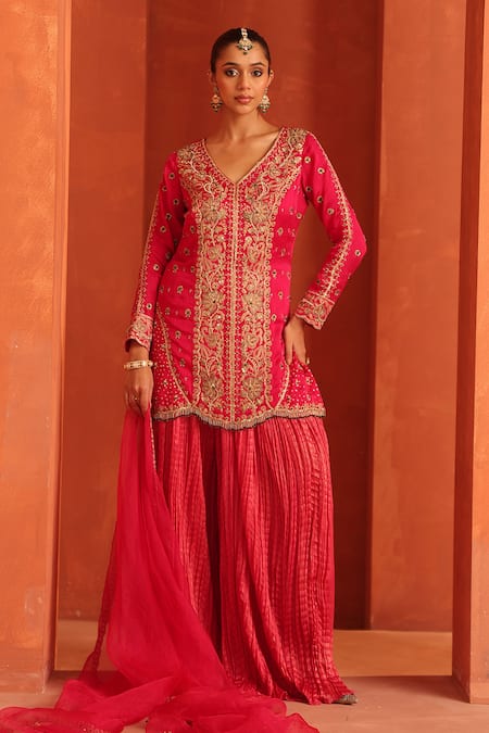 Label Astha Chhabra Embroidered Placket Kurta Sharara Set 