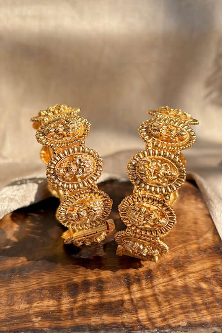 Prestones Goddess Lakshmi Carved Bangle - Set of 2 