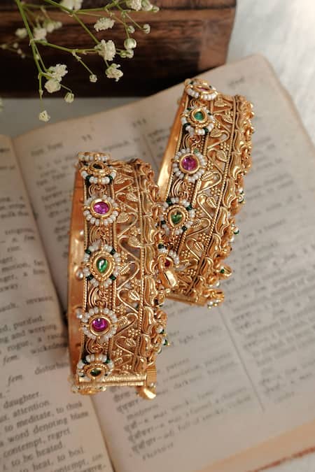 Prestones Antique Temple Carved Bangles - Set of 2 