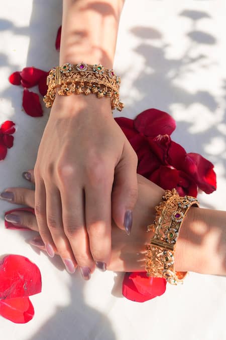 Prestones Antique Temple Carved Bangles - Set of 2 