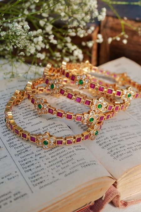 Prestones Stone Embellished Bangles - Set of 4 