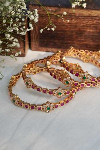 Prestones_Multi Color Stones, Embellished Bangles - Set Of 4 _Online_at_Aza_Fashions