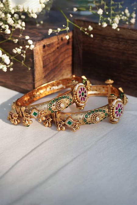 Prestones Floral Carved Bangles - Set of 2 
