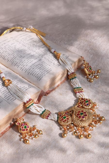 Prestones Pearl Embellished Layered Pendant Necklace Set 