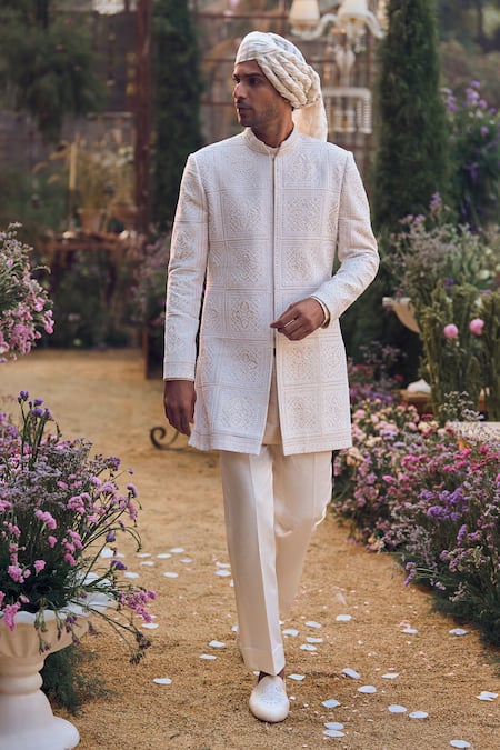 Seema Gujral Embroidered Raw Silk Sherwani Set 