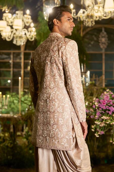 Seema Gujral Floral Embroidered Raw Silk Sherwani Set 