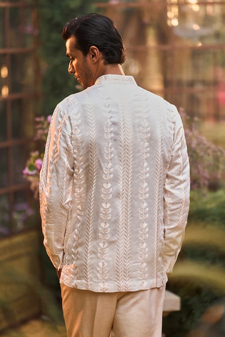 Seema Gujral Embroidered Linen Satin Bandhgala Set 