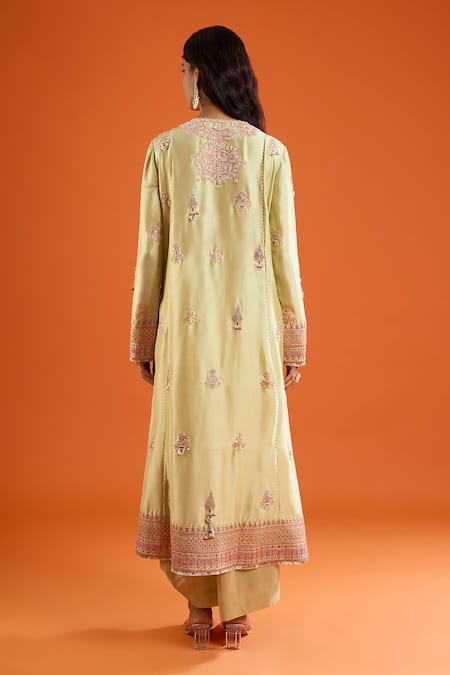 Anamika Khanna Zardozi Embroidered Kurta Draped Skirt Set 