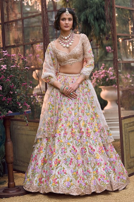 Seema Gujral Floral Cluster Embroidered Lehenga Set 