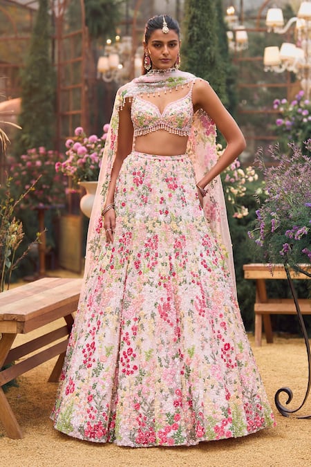 Seema Gujral Floral Embroidered Lehenga Set 