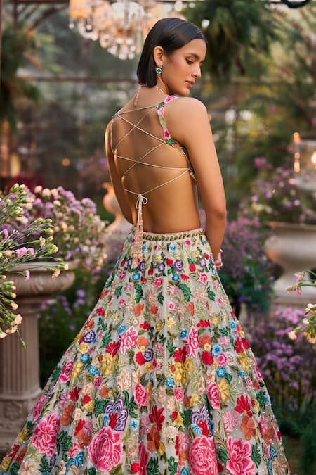 Seema Gujral Contrast Floral Embroidered Lehenga Set 