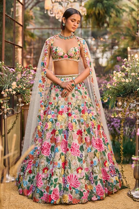 Seema Gujral Contrast Floral Embroidered Lehenga Set 