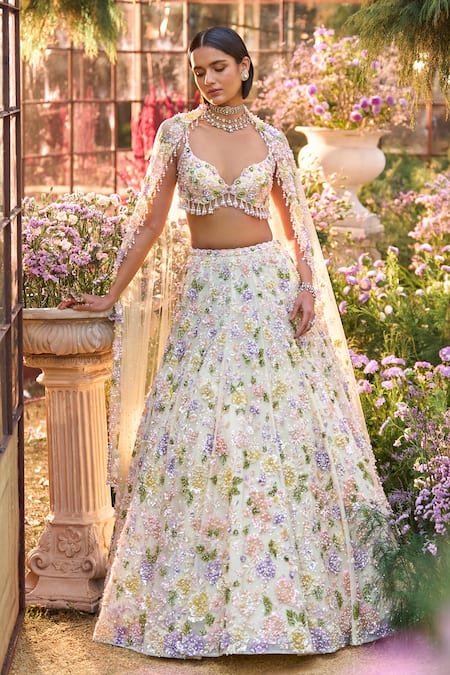 Seema Gujral Floret Embroidered Lehenga Set 