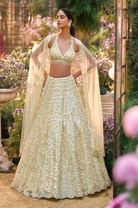 Seema Gujral Scallop Tonal Embroidered Lehenga Set 